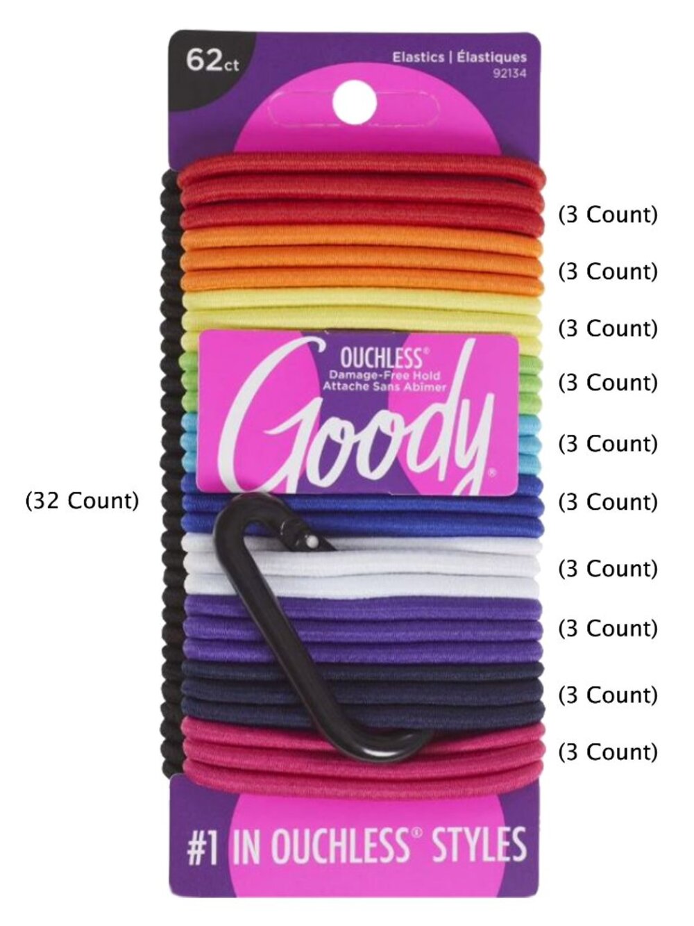 GOODY Ouchless Elastics Hair Ties - 4MM (Medium - Thick Hair) Assorted, 62 Count